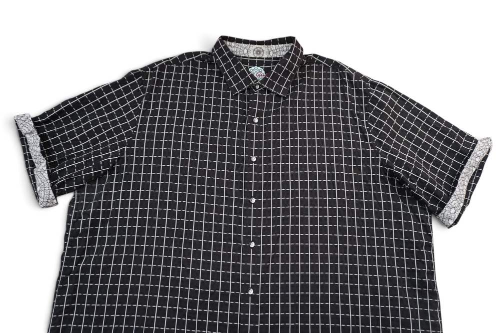 Robert Graham Shirt Mens 3XLT Black Check Short Sleeve Button Up Contrast Trim